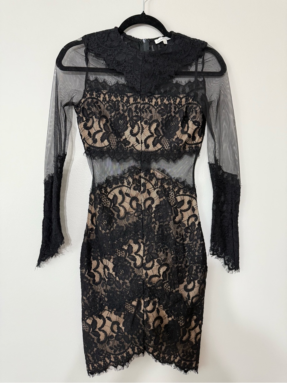 Black Lace Sheath Dress with Nude Lining